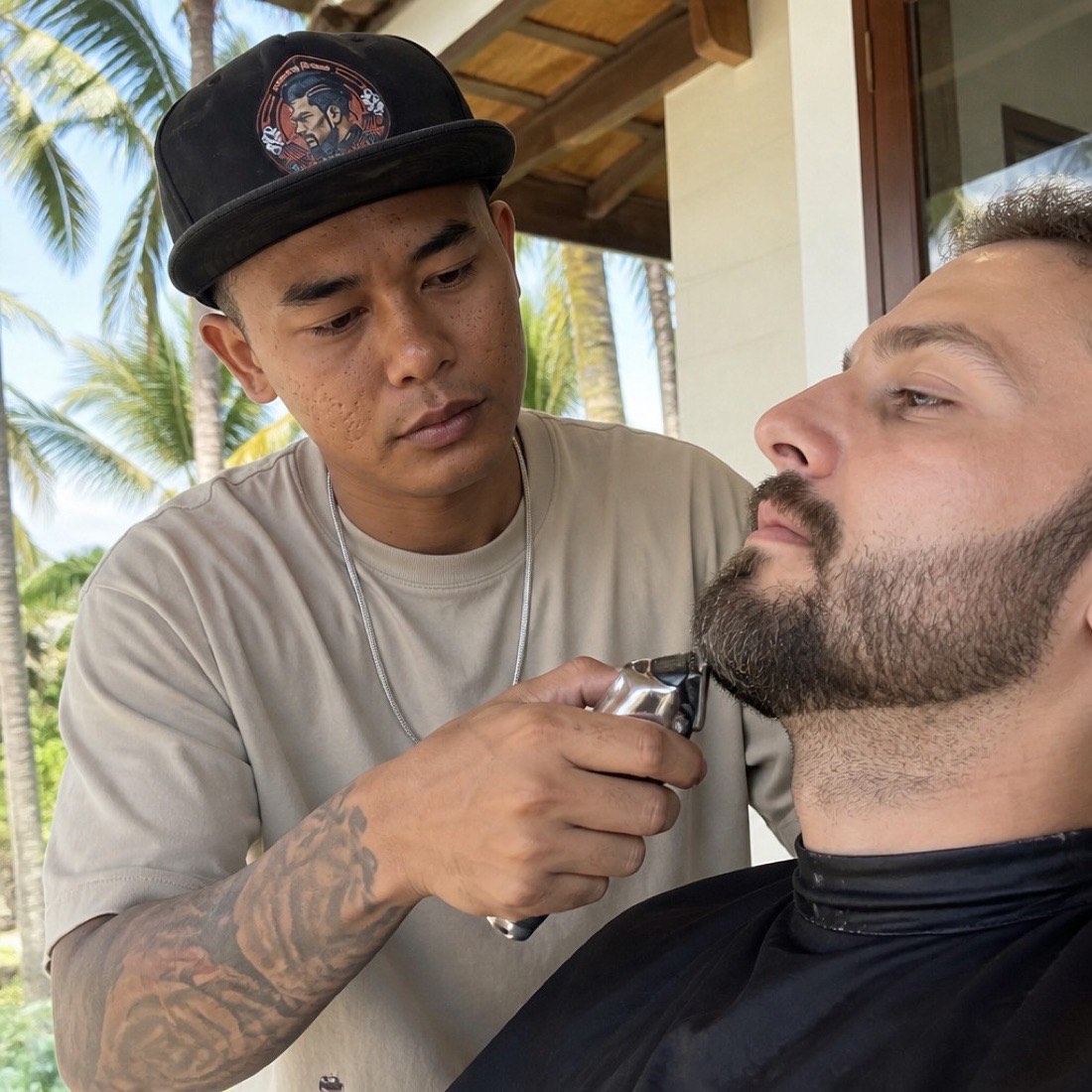 Beard trim and straight-razor sculpt in Ubud Bali
